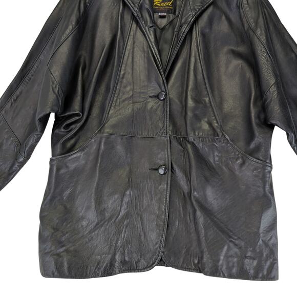 Reed Black Leather Jacket Vintage Made in USA Women's Size Medium Button Front - Picture 4 of 10